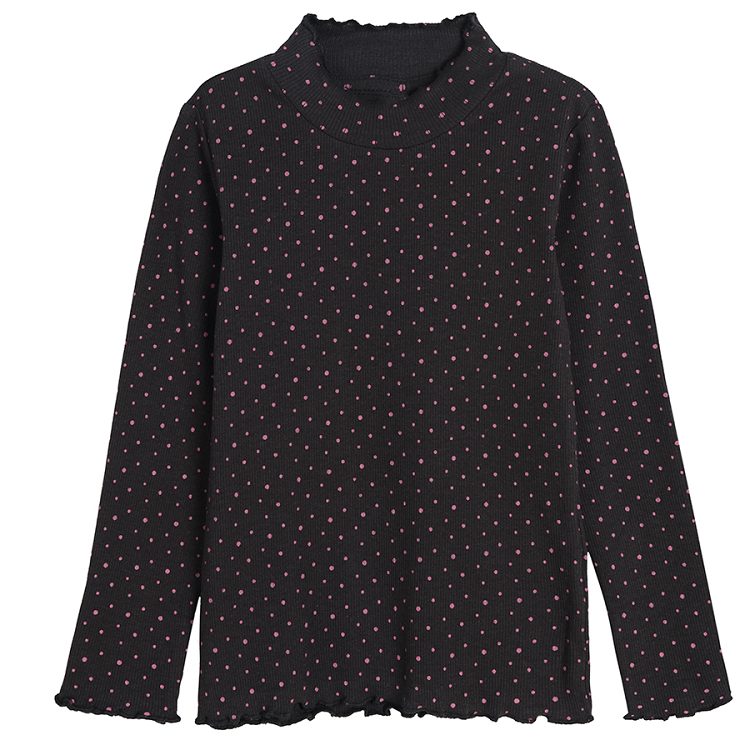 Navy blue polka dot long sleeve blouse