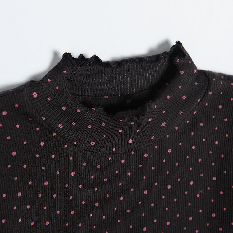 Navy blue polka dot long sleeve blouse