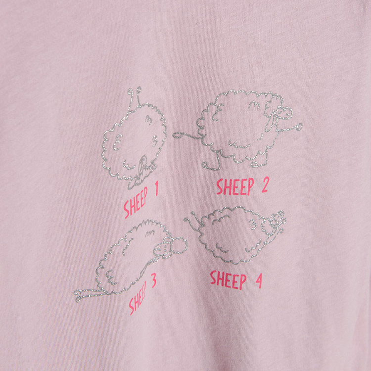 White and dusty pink long sleeve blouses with sheep print 2 pack