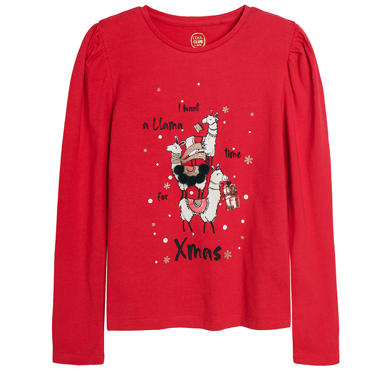 Red Christmas long sleeve blouse