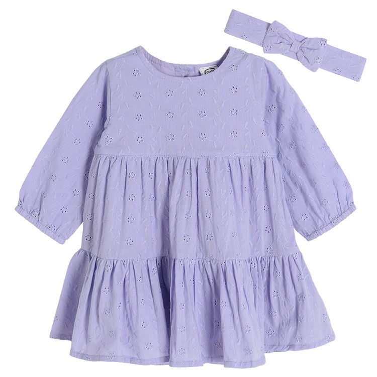 Purple long sleeve casual dress with hairband set