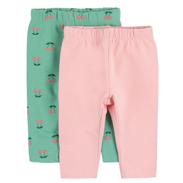 Pink and green with cherries jeggings - 2 pack