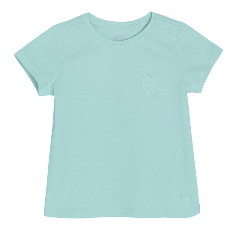 Turquoise short sleeve T-shirt with poppers on the shoulder