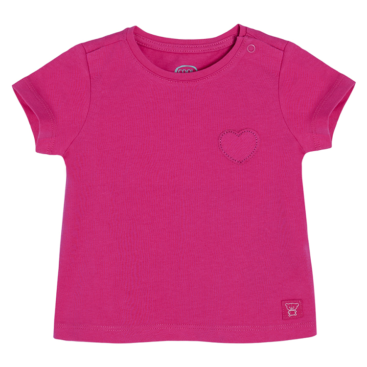 Fuchsia short sleeve T-shirt with poppers on the shoulder