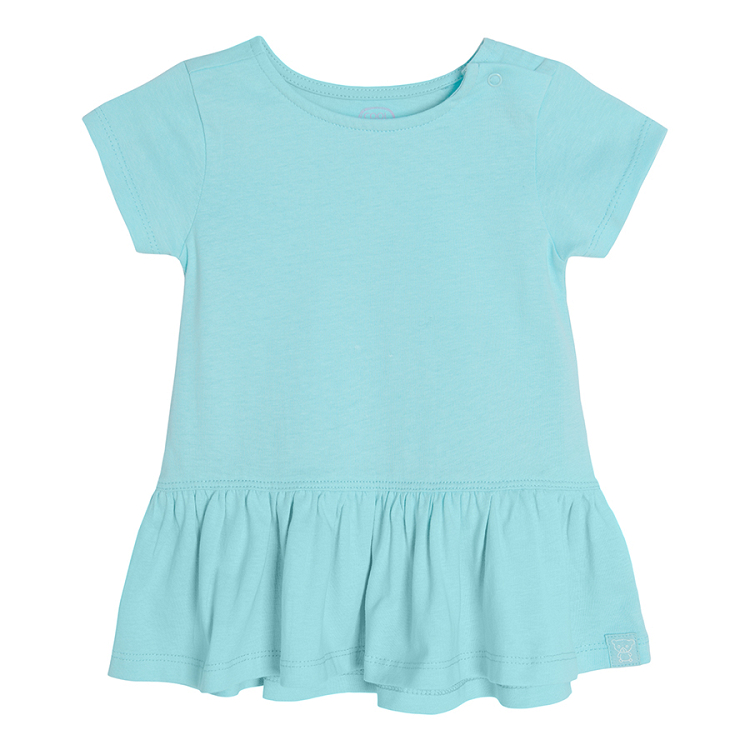 Turquoise short sleeve dress with poppers on the shoulder