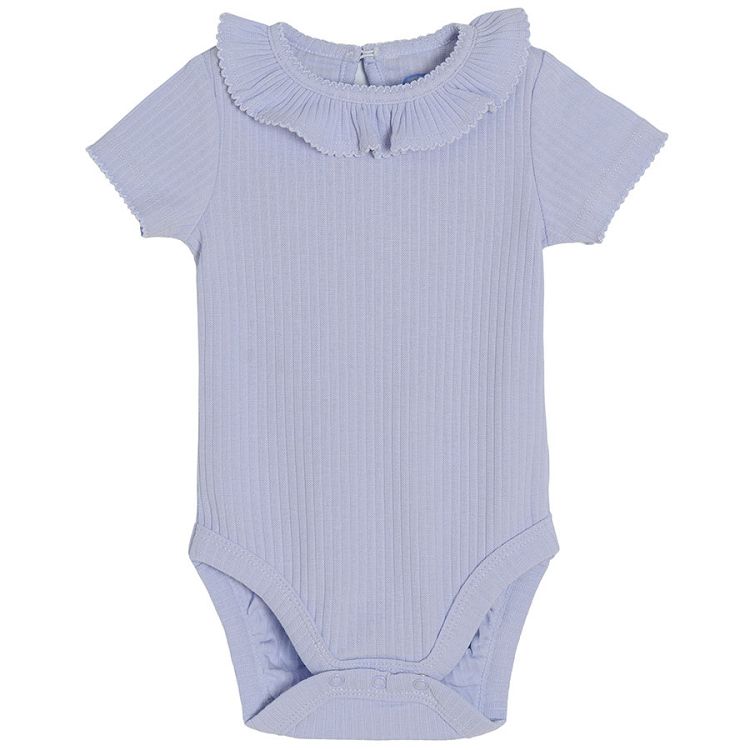 Light violet long sleeve bodysuit with ruffle on the colar