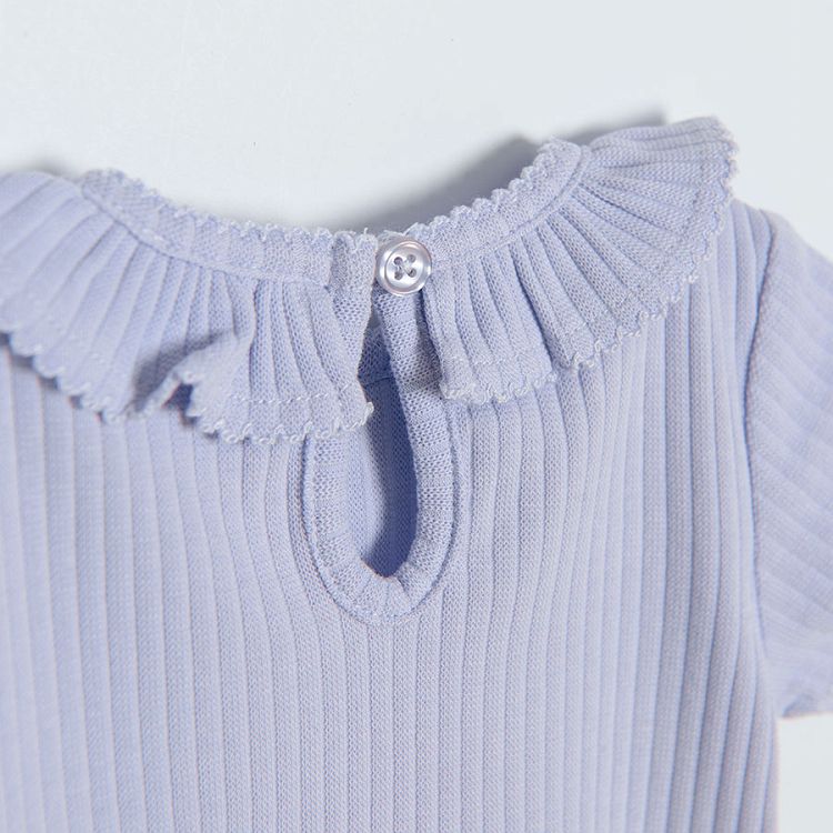 Light violet long sleeve bodysuit with ruffle on the colar