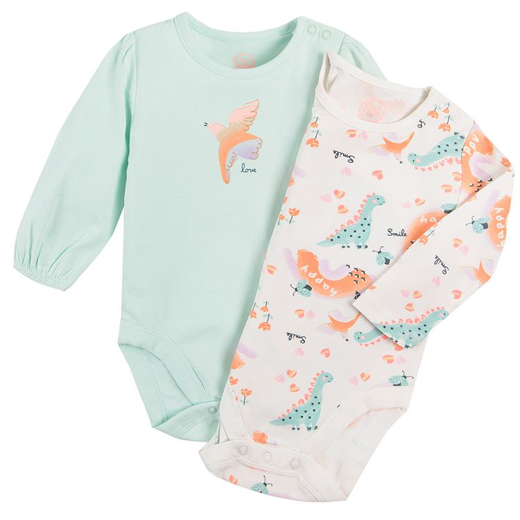 Yellow and light green short sleeve bodysuits with pastel prints