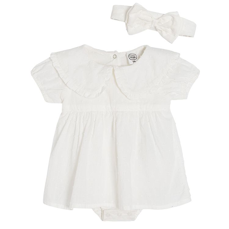 White bodysuit with skirt and matching headband