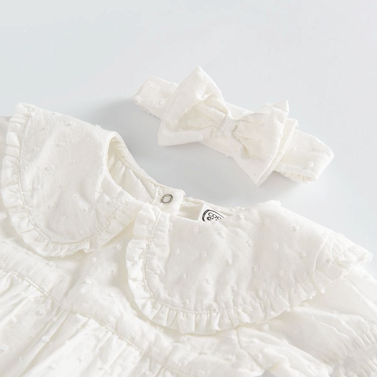 White bodysuit with skirt and matching headband