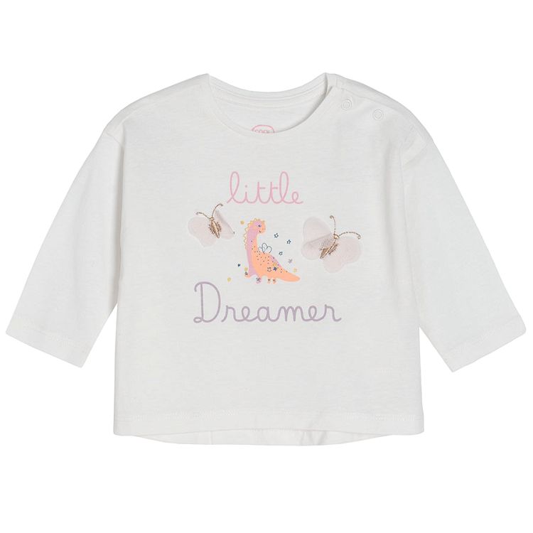 חולצת טי שירט בצבע שמנת עם שרוול ארוך עם הדפס 'Little Dreamer'