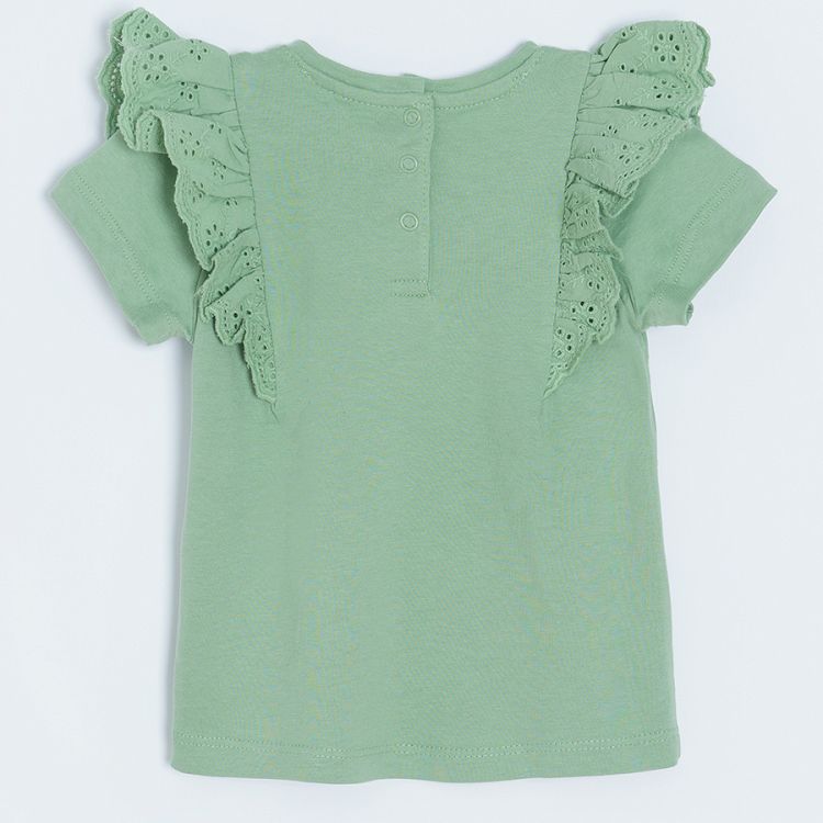 Olive short sleeve T-shirt with embroidered ruffle