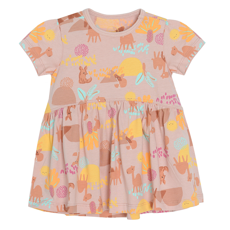 Little brown with camels and yellow short sleeve dresses - 2 pack