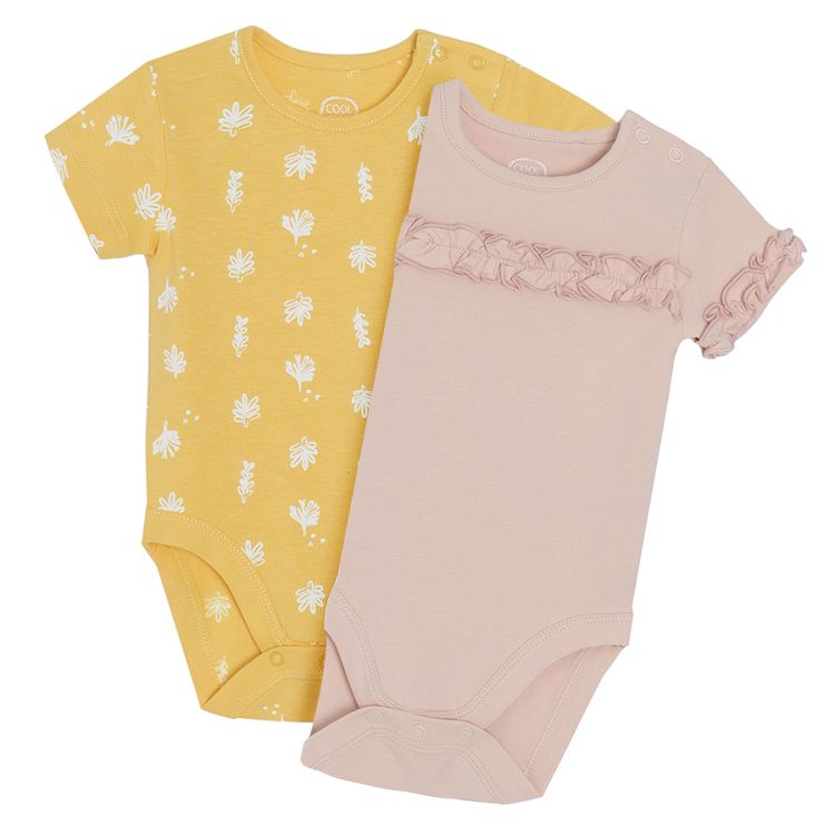 Pink and yellow with palm tree leaves short sleeve bodysuit- 2 pack