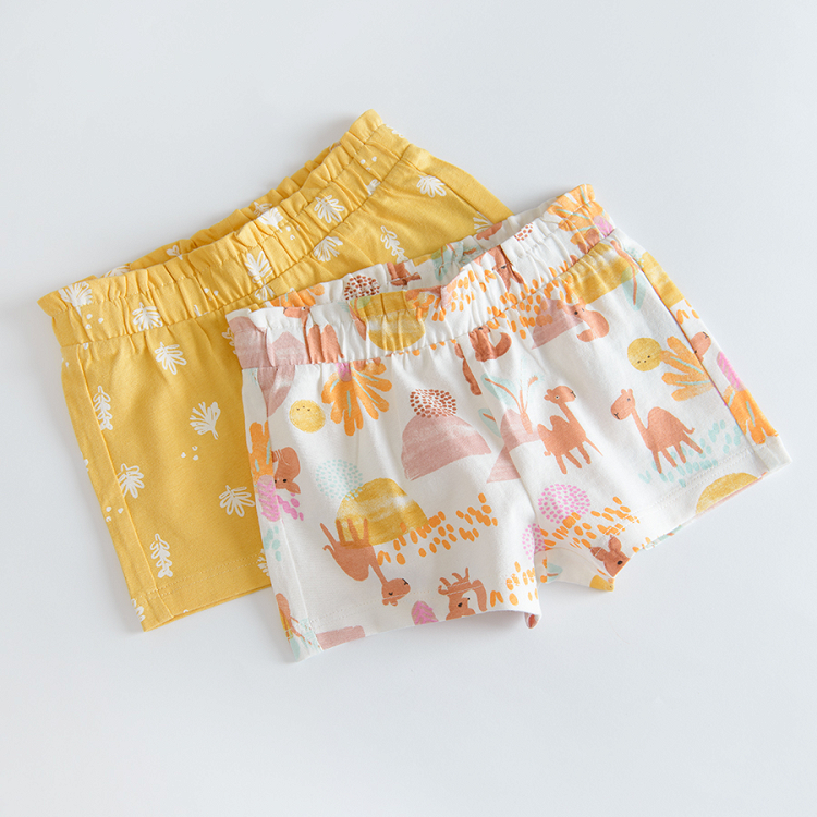 White with desert print and yellow with palm tree leaves shorts - 2 pack