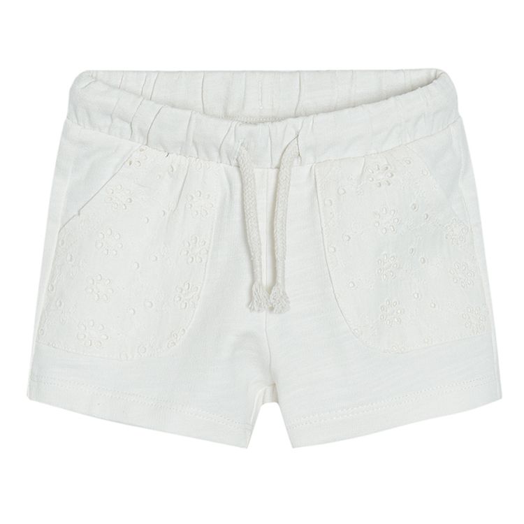 Cream shorts with adjustable waist