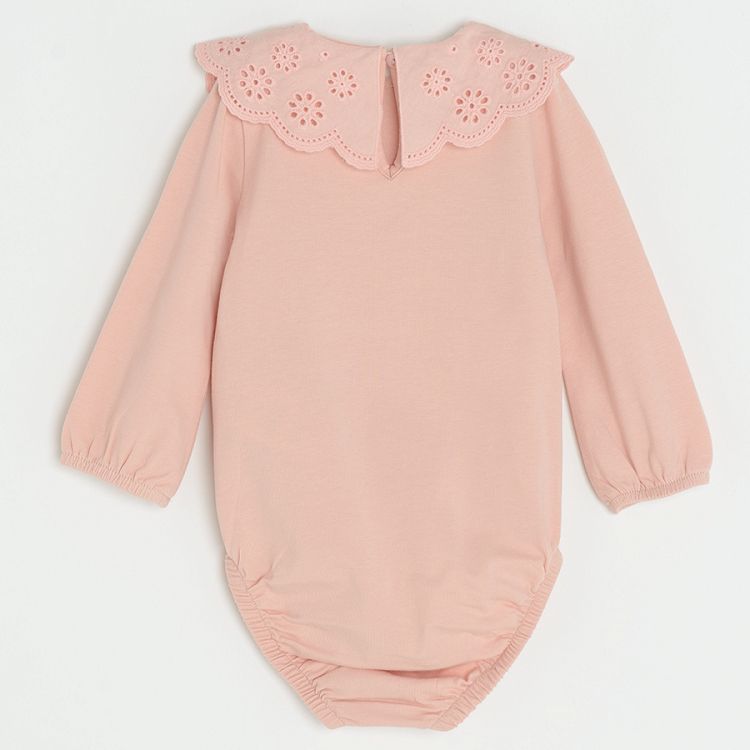 Light pink bodysuit with embroidered ruffle on the neckline