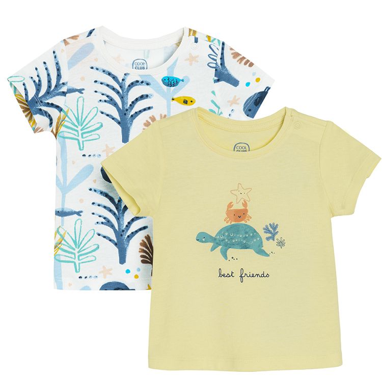 Yellow and light blue T-shirt with sea world print