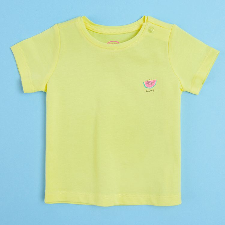 White with rasberry light green with lemons and yellow short sleeve T-shirts- 3 pack