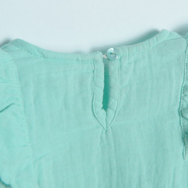 Light mint sleeveless bodysuit with ruffles on the shoulders