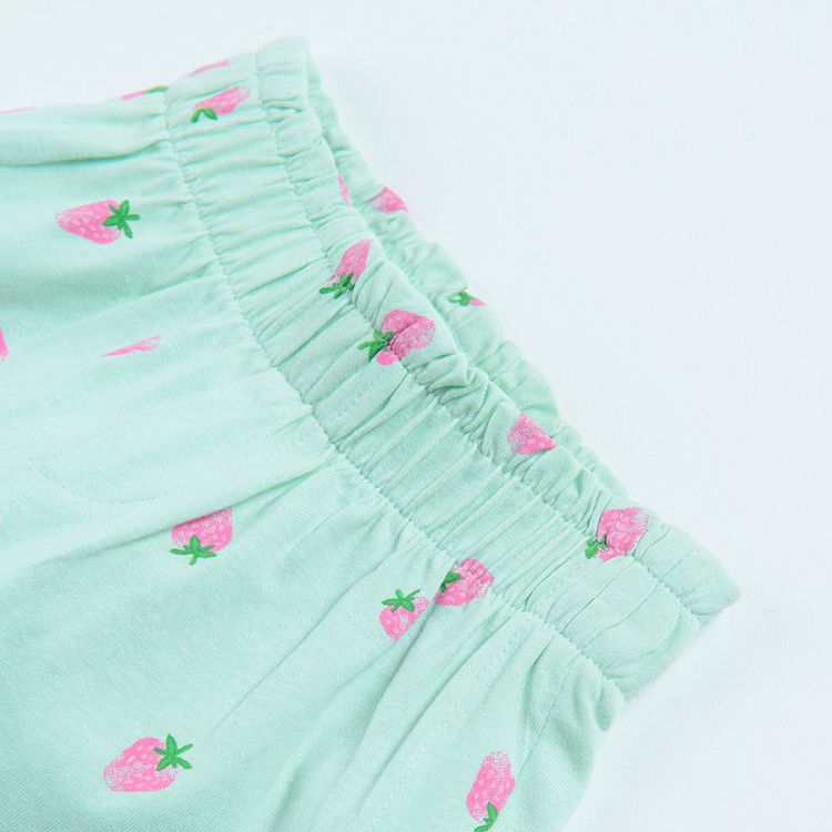 Light green shorts with adjustable waist and watermelon print