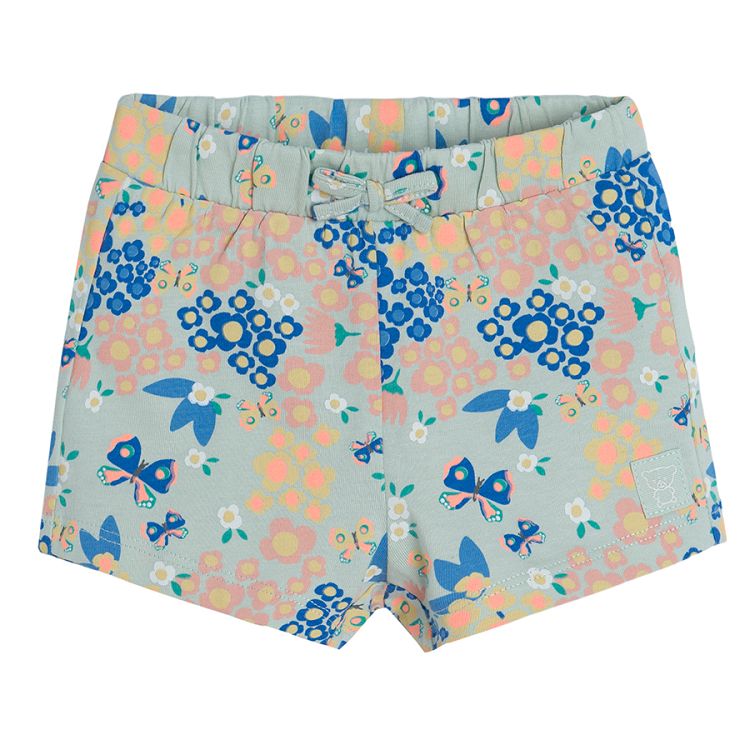 Light blue and floral shorts with adjustable waist- 2 pack