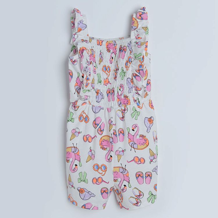 Cream sleeveless romper with summer theme print