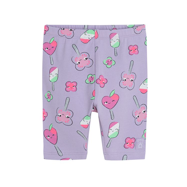 Lilac 3/4 leggings with ice-creams print