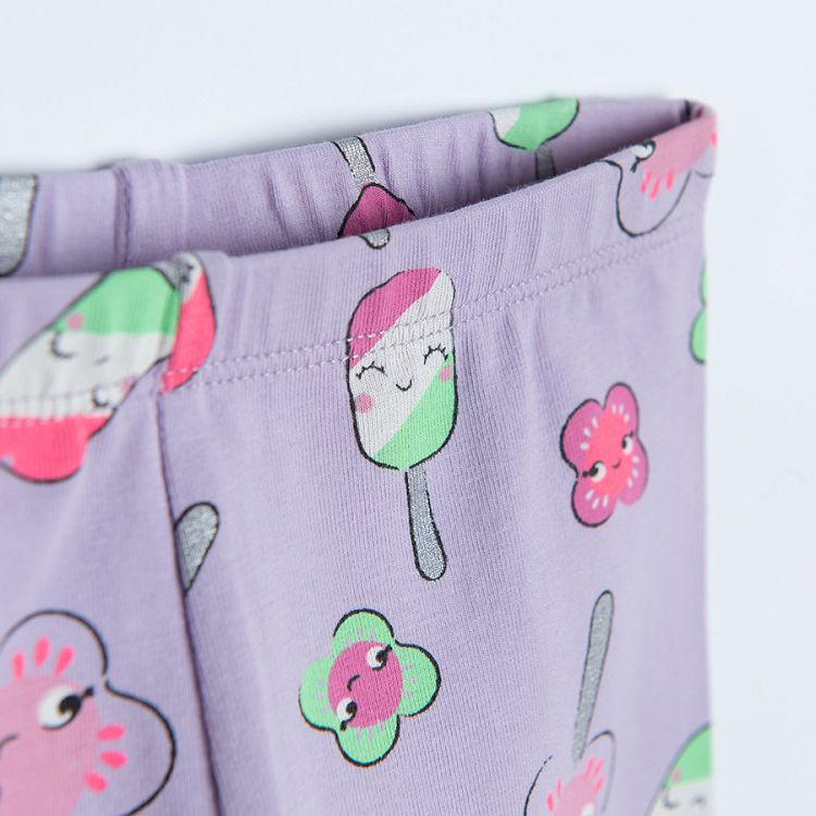 Lilac 3/4 leggings with ice-creams print