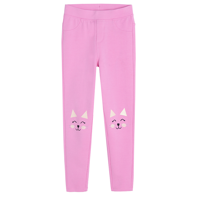 Pink jeggings with cats print on the knees