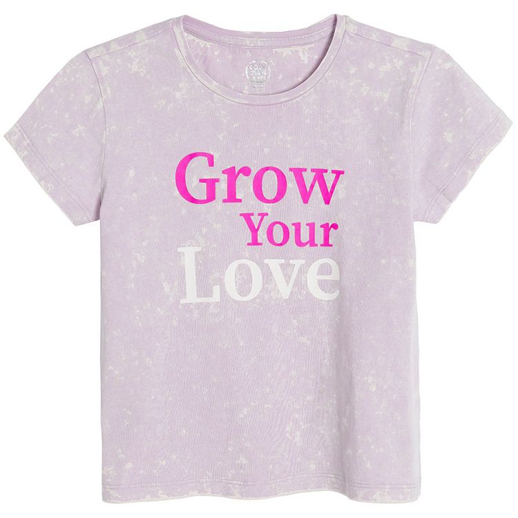 Violet short sleeve T-shirt with Grow you Love print