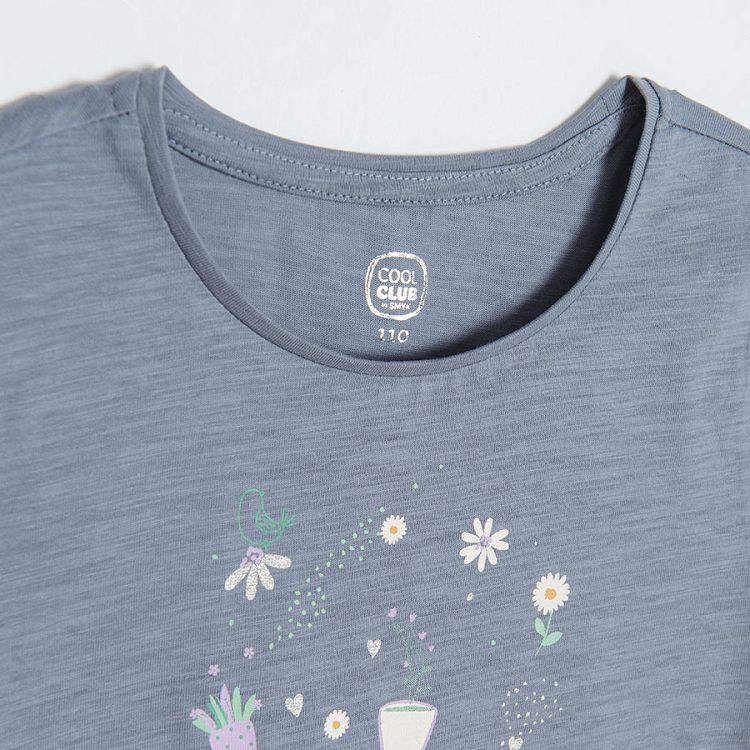 Graphite short sleeve T-shirt with flowerpot print