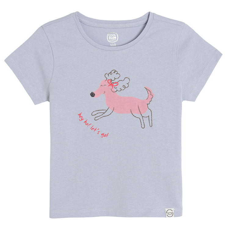 White and graphite with dogs print and pink short sleeve T-shirts- 3 pack