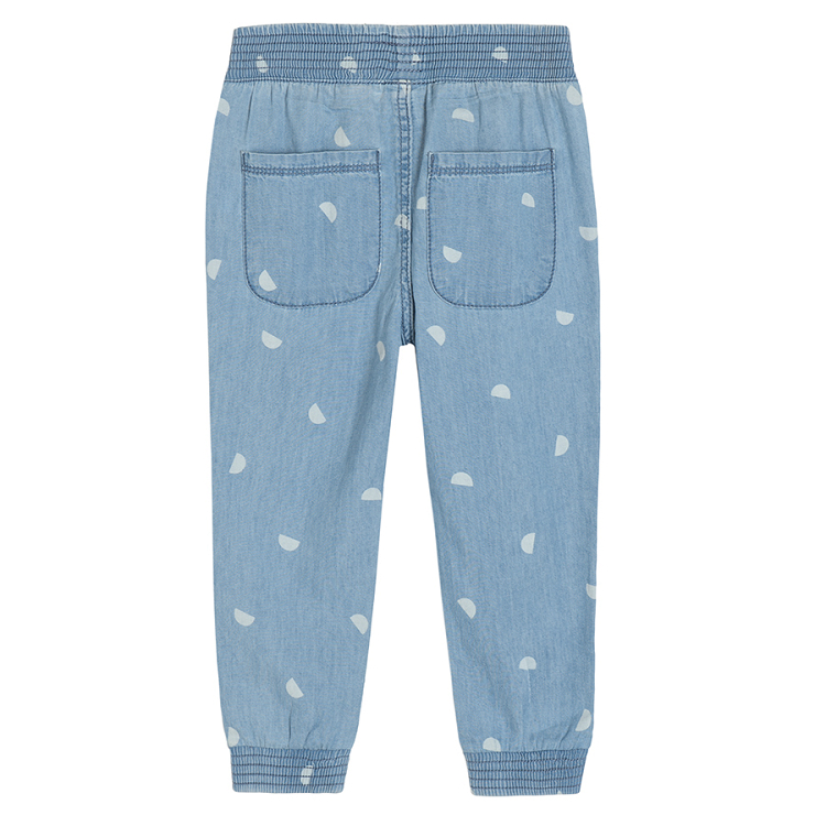 Blue denim trousers with elastic band on the waist