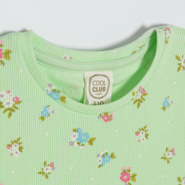 Light green short sleeve T-shirt with florals