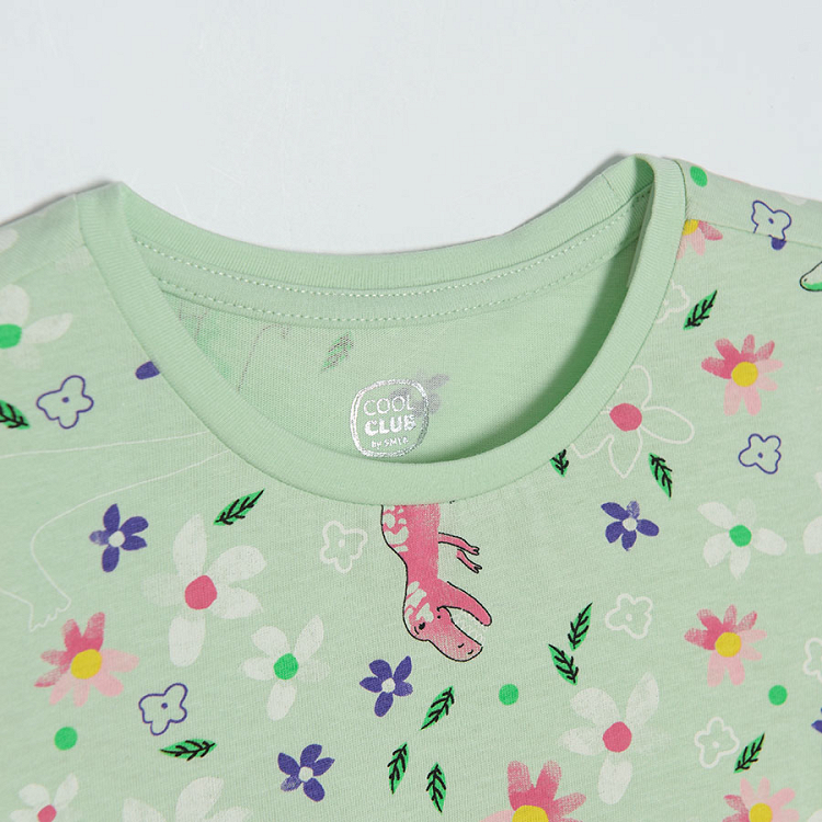 Light green short sleeve dress with unicorns print