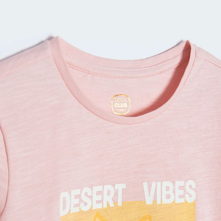 Pink short sleeve T-shirt with desert pring