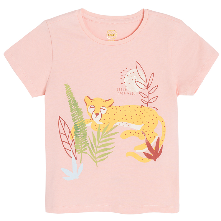 White with desert leaves and yellow with lion print short sleeve T-shirts - 2pack