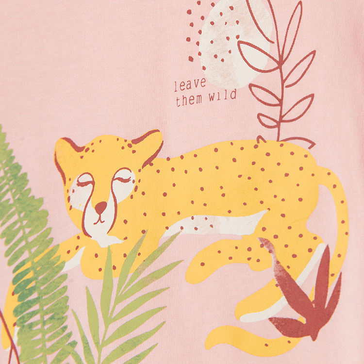 White with desert leaves and yellow with lion print short sleeve T-shirts - 2pack