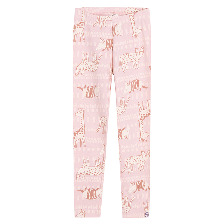 Pink leggings with wild animals print