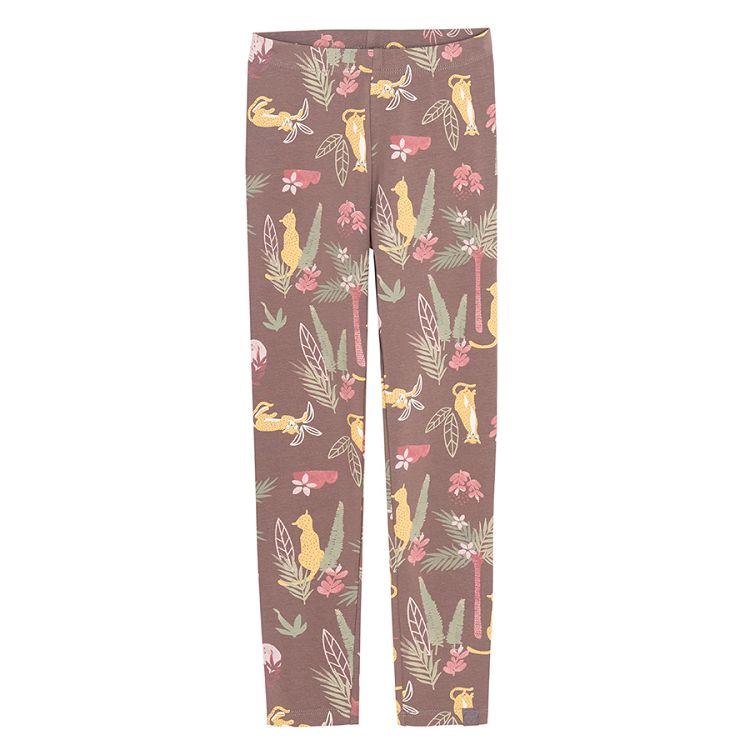 Graphite leggings with wild animals print