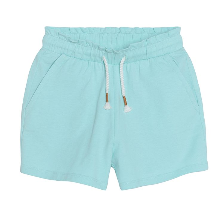 Turquoise shorts with adjustable and elastic waist