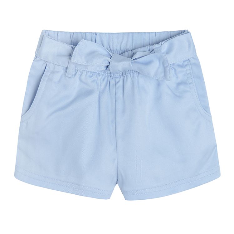 Blue shorts with elastic waist that ties in a knot