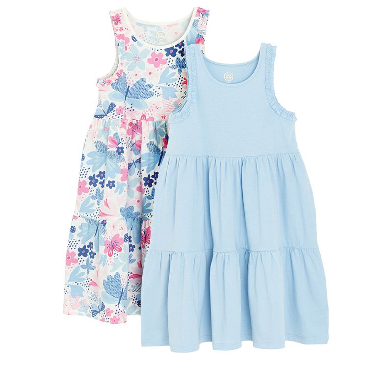 Light blue and floral sleeveless summer dresses- 2 pack