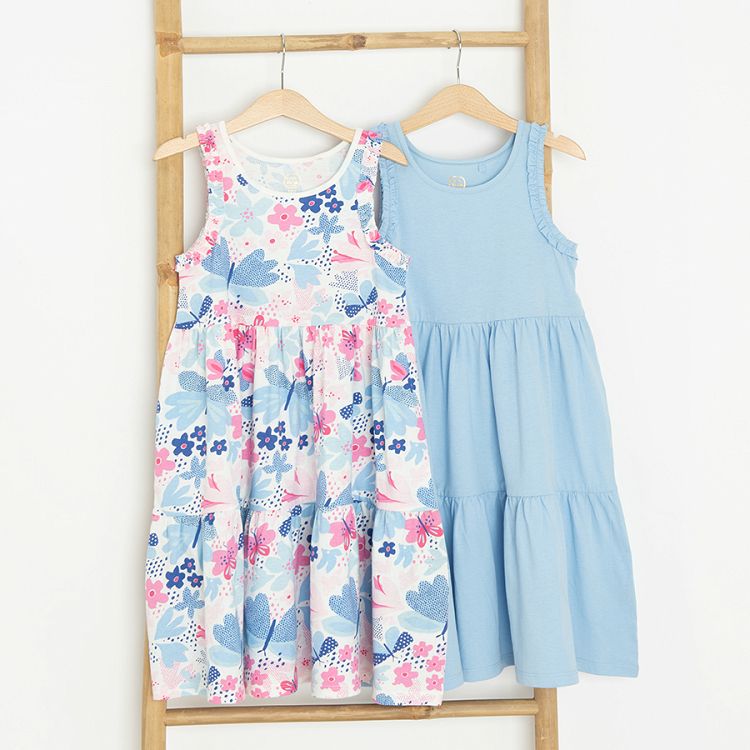 Light blue and floral sleeveless summer dresses- 2 pack