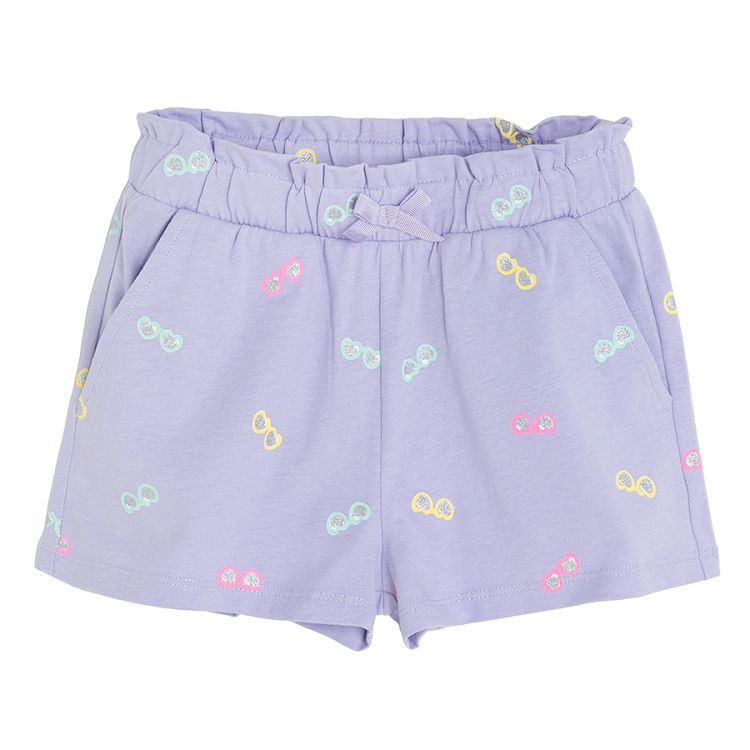 Yellow and violet with sunglasses shorts with elastic waist