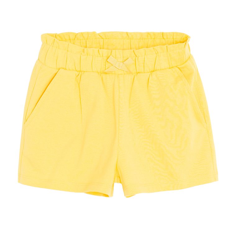 Yellow and violet with sunglasses shorts with elastic waist