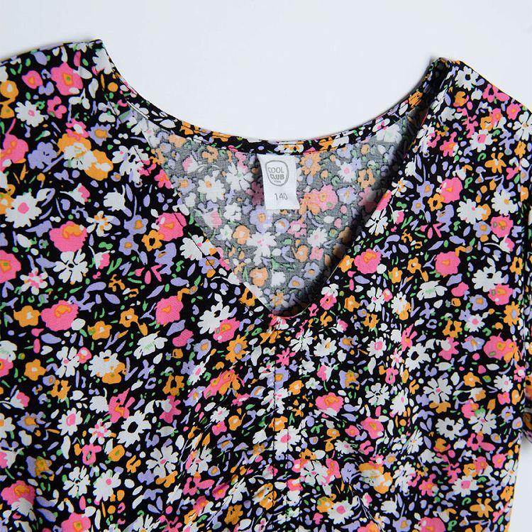 Nlack floral short sleeve summer dress