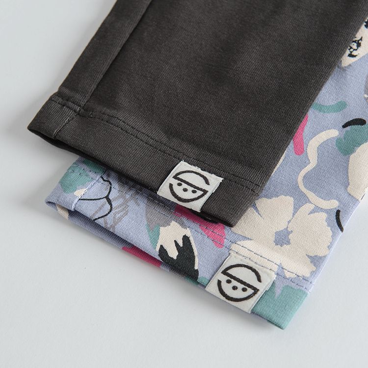 Grey and blue floral leggings- 2pack