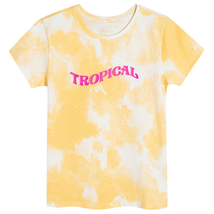 Light yellow short sleeve T-shirt TROPICAL print